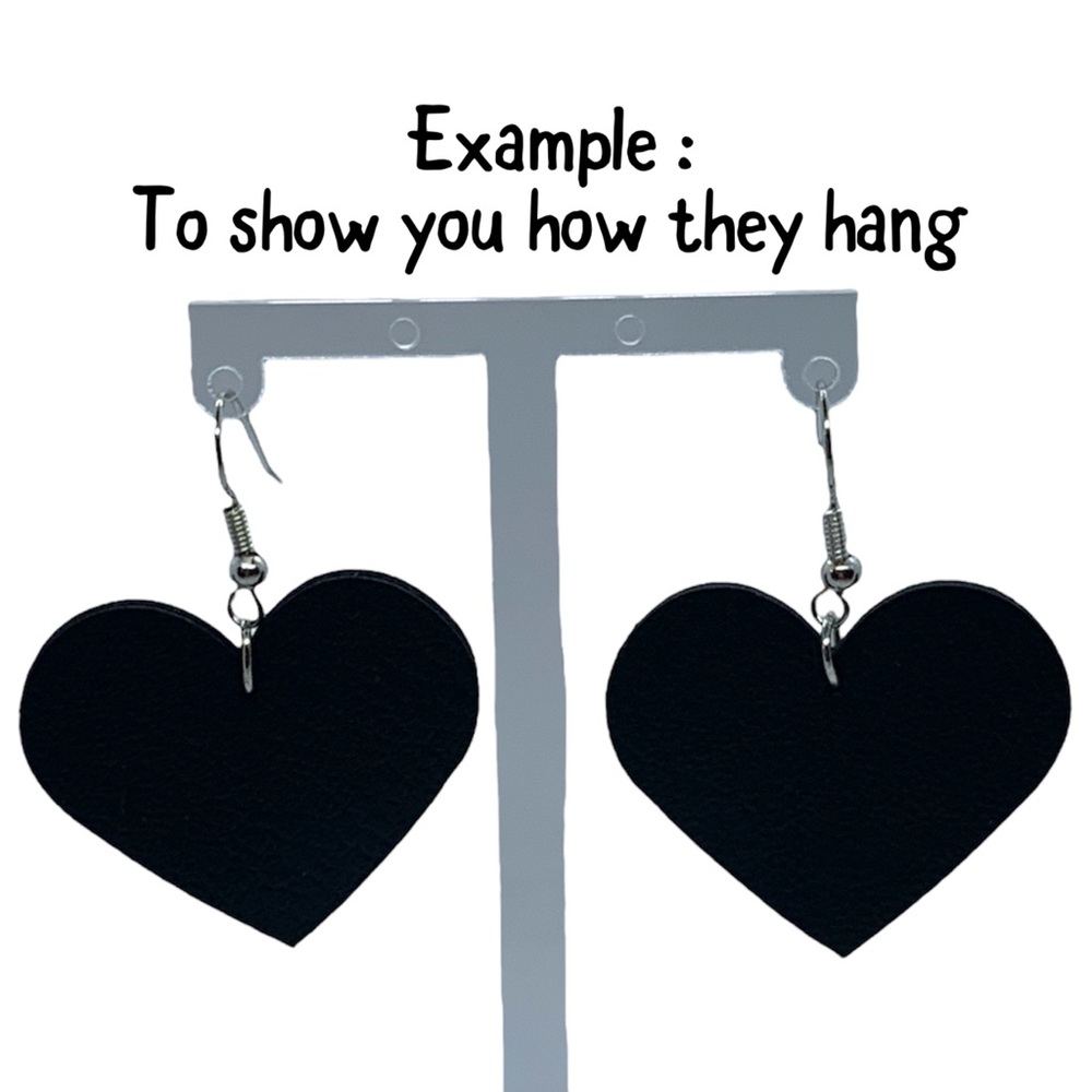 Faux Leather Dangle Earrings Heart Chunky Glitter - Picture 3 of 6